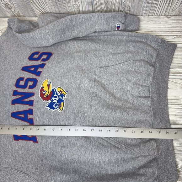 Champion KU Kansas Jayhawks Hoodie Men's Size Large Grey Pullover Athleticwear - Picture 11 of 11